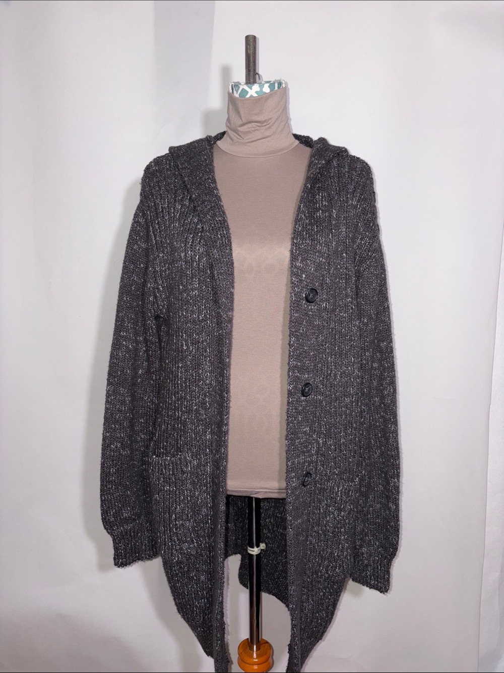 Prana Hidden Oasis Duster Marked Grey Hooded Cardigan Sweater Size Medium